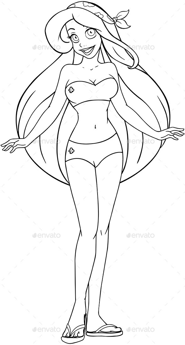 Caucasian Woman in Swimsuit Coloring Page